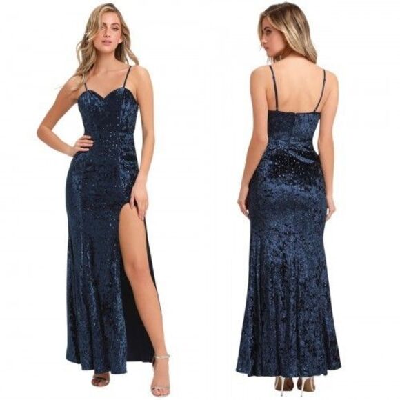 NWT Lulus Simply Elegant Sequin Maxi Dress Size L Navy Blue Side Slit - Picture 1 of 15